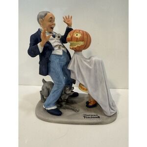 Norman Rockwell Trick Or Treat 1980 Danbury Mint Grandpa Dog Pumpkin Costume NR1